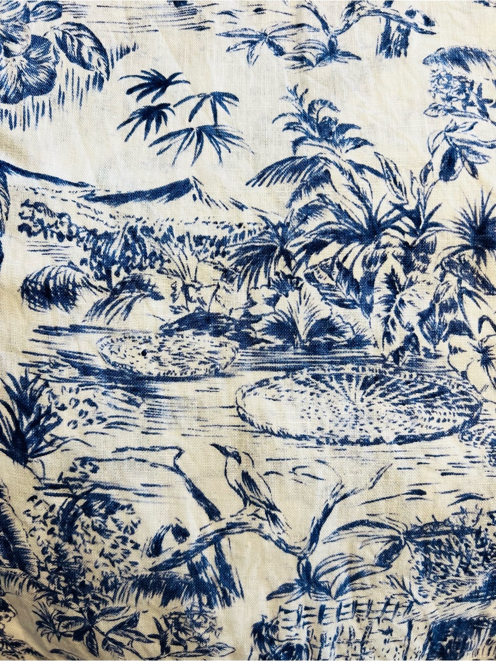 White & Navy Tropical Print Wide Leg Linen Cropped Pants - Picture 7 of 7